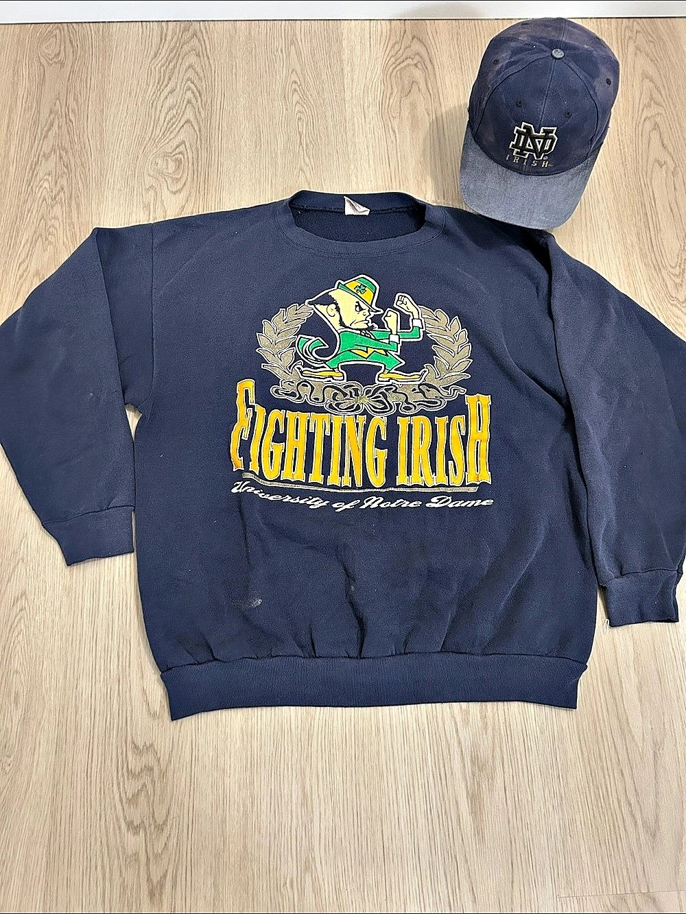 Vintage 1900s University of Notre Dame Fighting Irish XXL crewneck & Hat BUNDLE